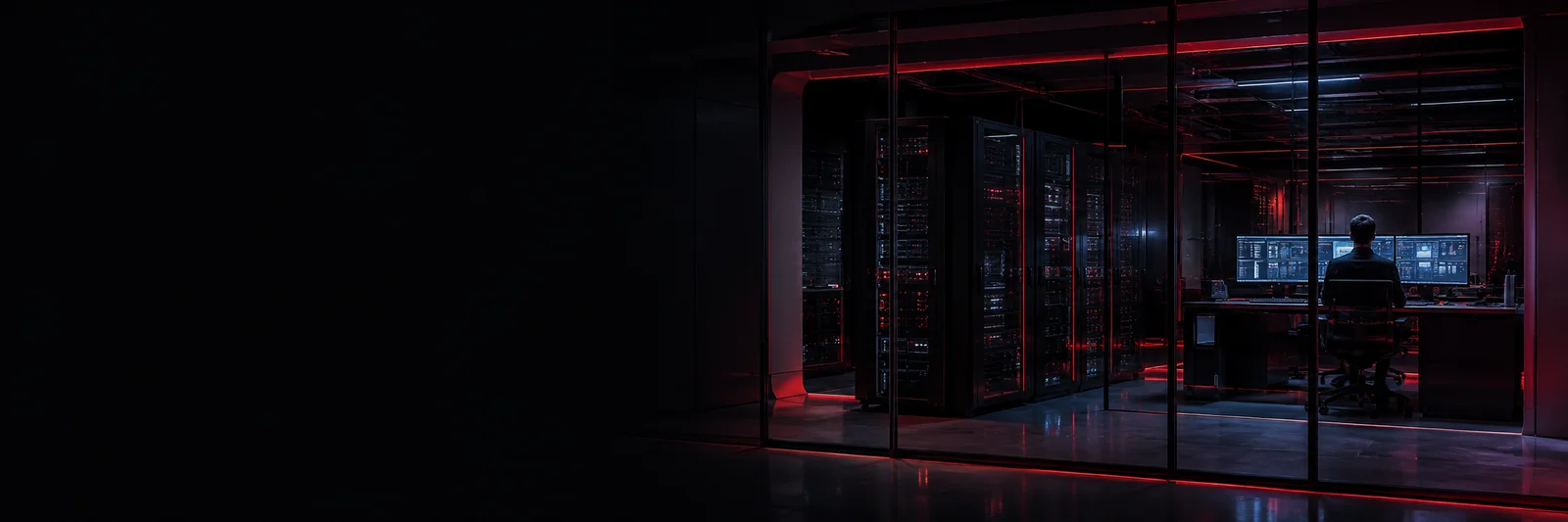 Sunucu rafları ve çalışma alanı bulunan temsili teknoloji laboratuvarı